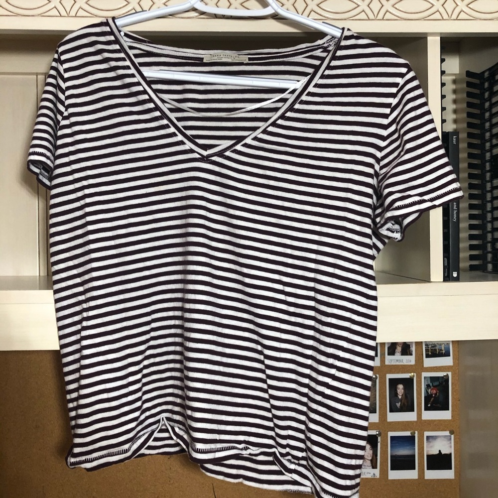 ZARA Basic Short Sleeve Stripped Tee - Picture 5 of 5